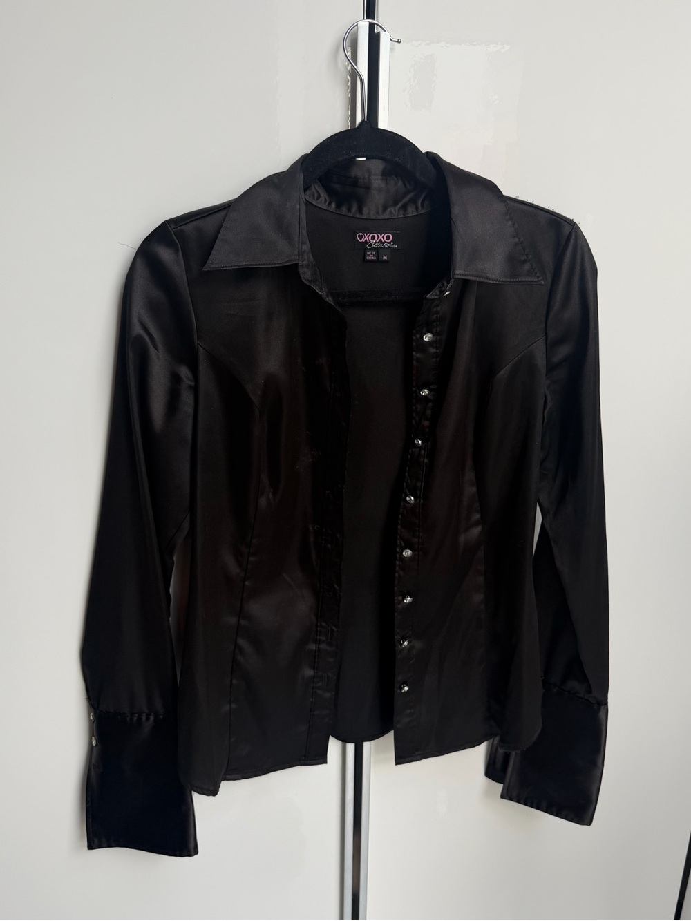 XOXO Black Satin Button-Front Top Jacket